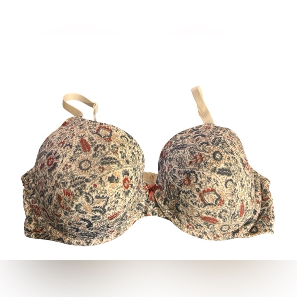 Cacique Lined T Shirt Bra Sz 40dd Underwire Padded Floral Printed Blue Rust